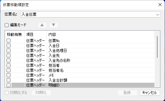 伝票移動順設定